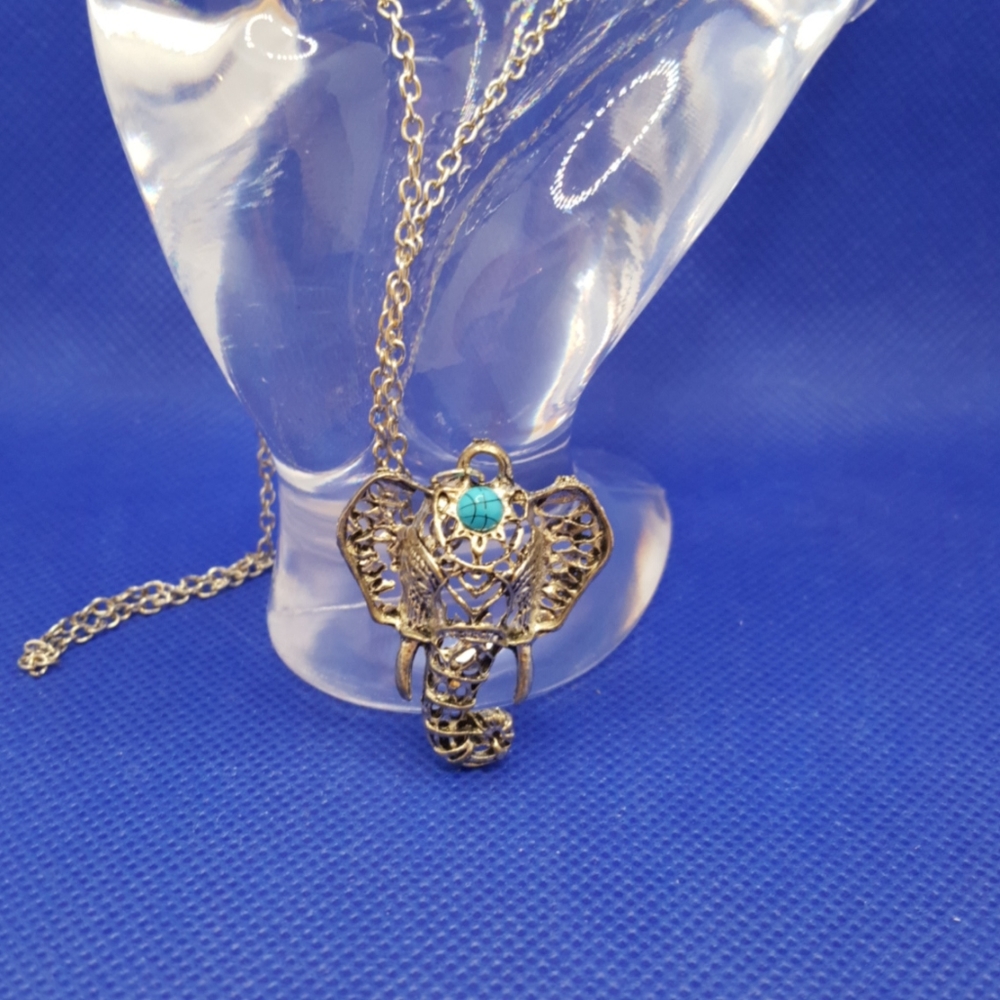 Silver Elephant with Turquoise Accent Bead